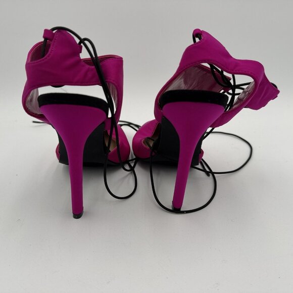ShoeDazzle Womens Size 5 Pink Fuchsia Taara Lace Up Wrap Stiletto Heels Pumps - Picture 6 of 9
